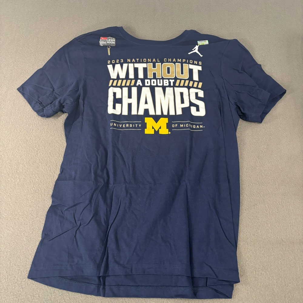 Nike Jordan University of Michigan 2023 National Champions Shirt Mens Large Navy